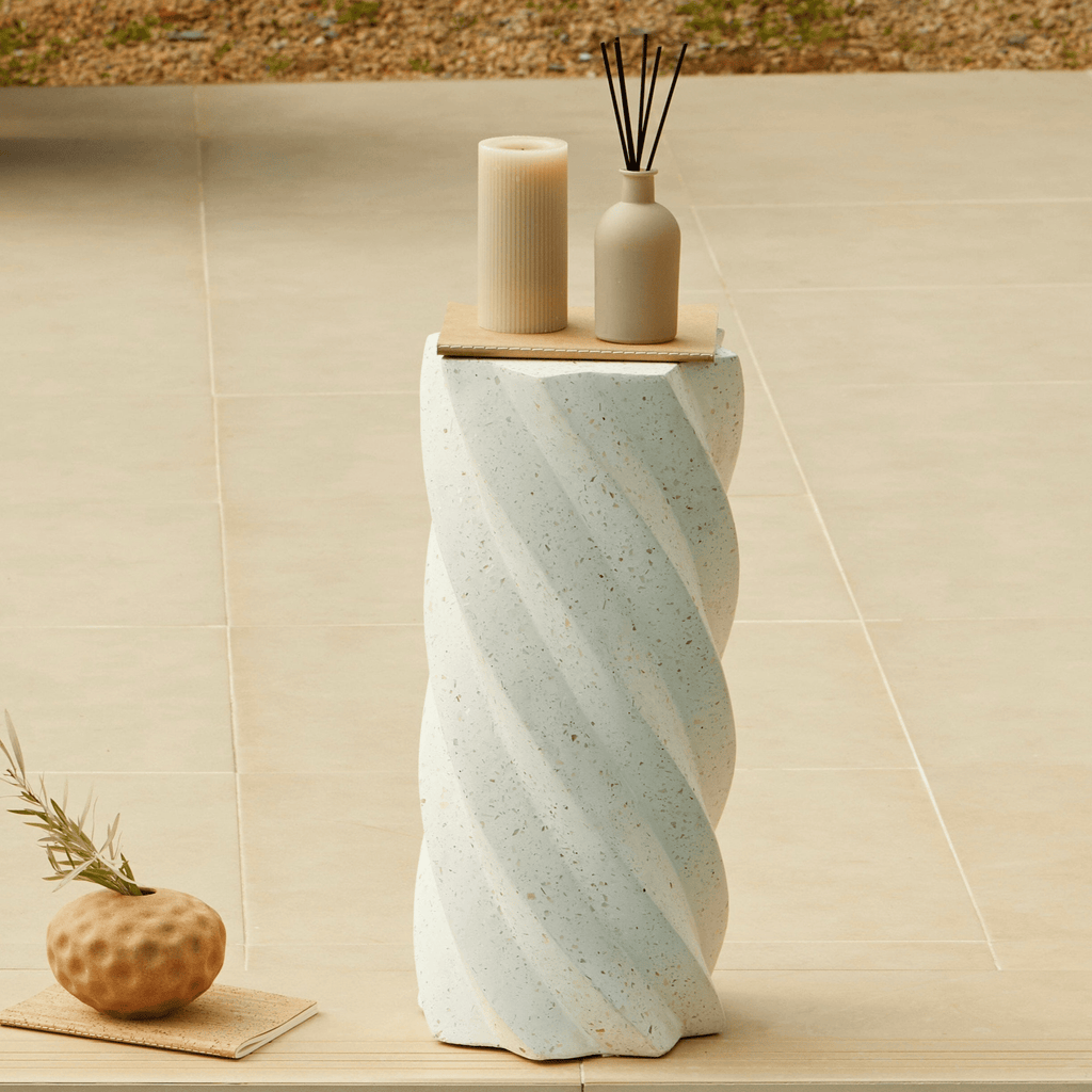 Bianca Concrete Garden Side Table - Pearl Terrazzo