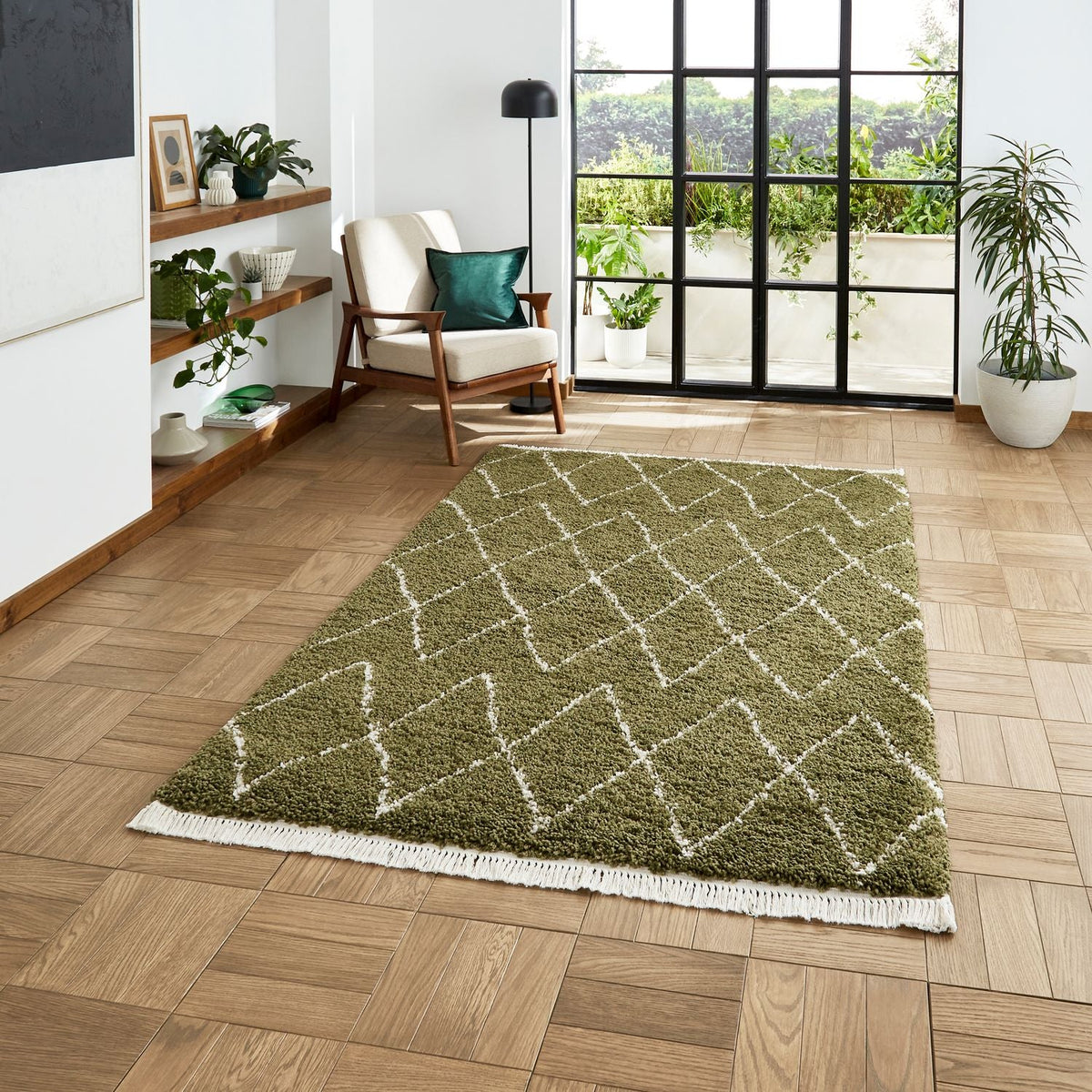 Edie Boho Diamond Shaggy Rug