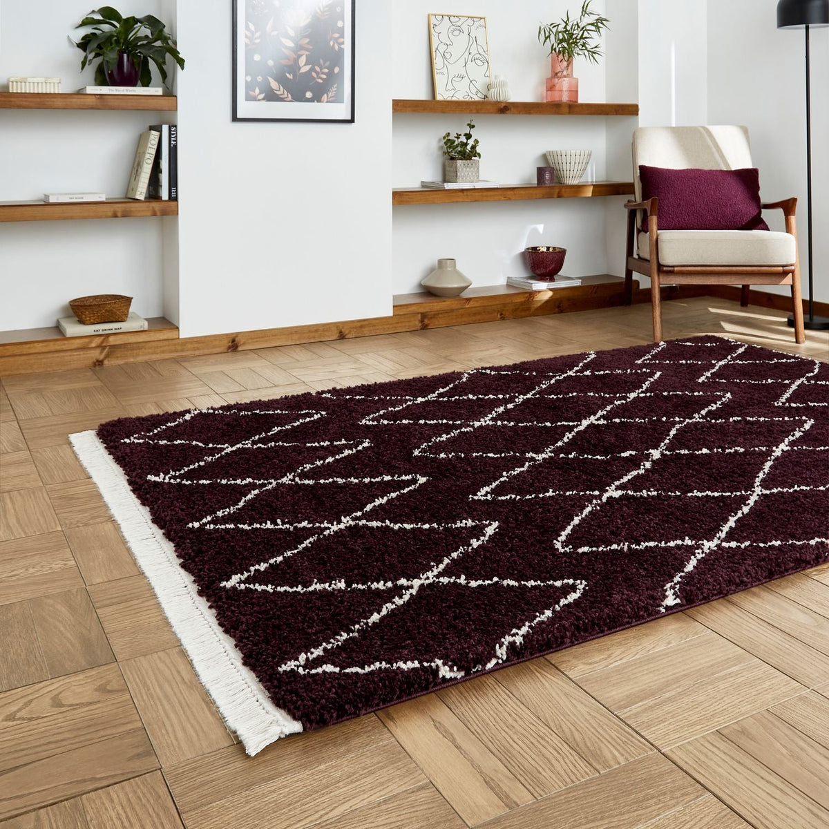 Edie Boho Diamond Shaggy Rug