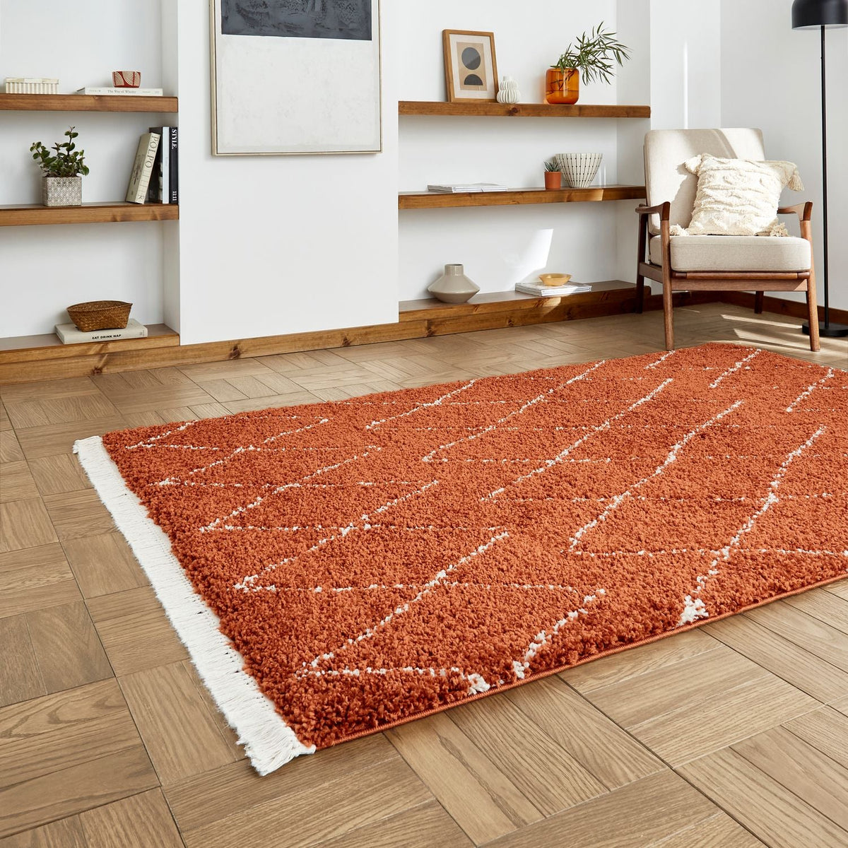 Edie Boho Diamond Shaggy Rug