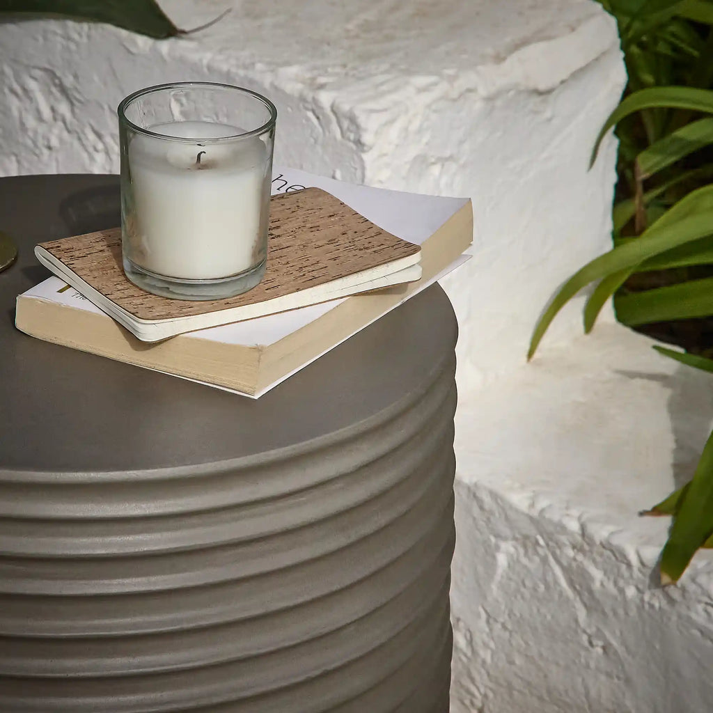 Carlotta Round Concrete Garden Side Table - Dark Grey