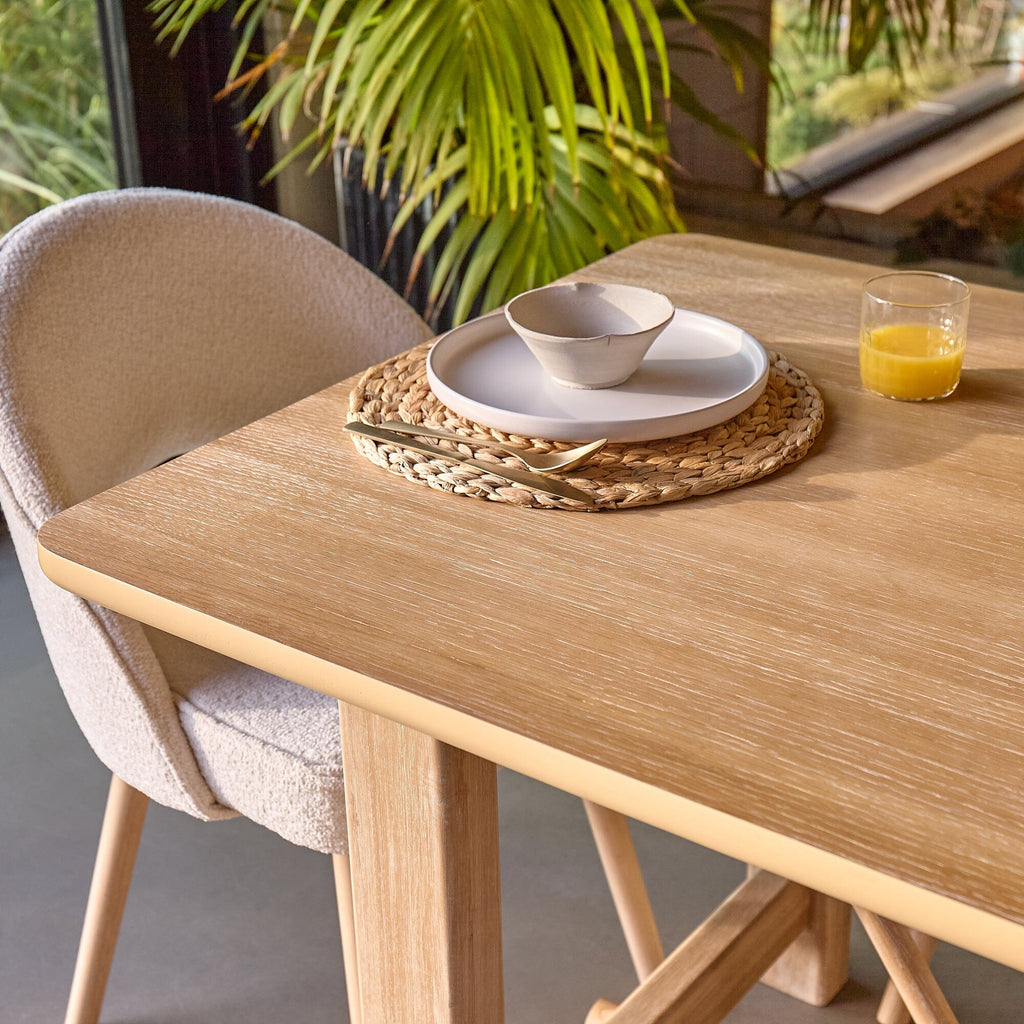 Carter Whitewash Rectangular Dining Table with 6 Marilyn Boucle Dining Chairs with Whitewash Legs