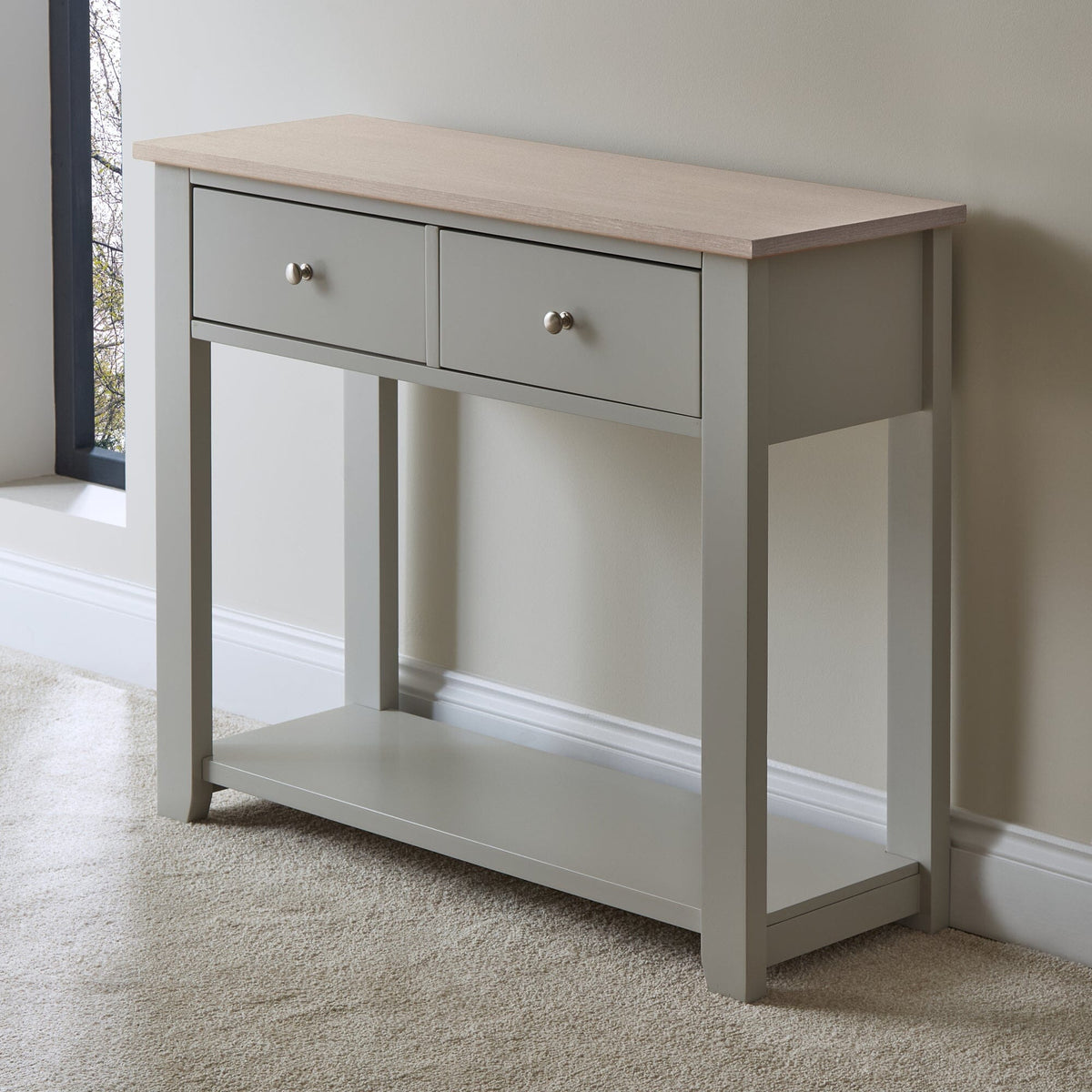 OUTLET - Chatsworth Linen Grey 2 Drawer Console Table - 90cm