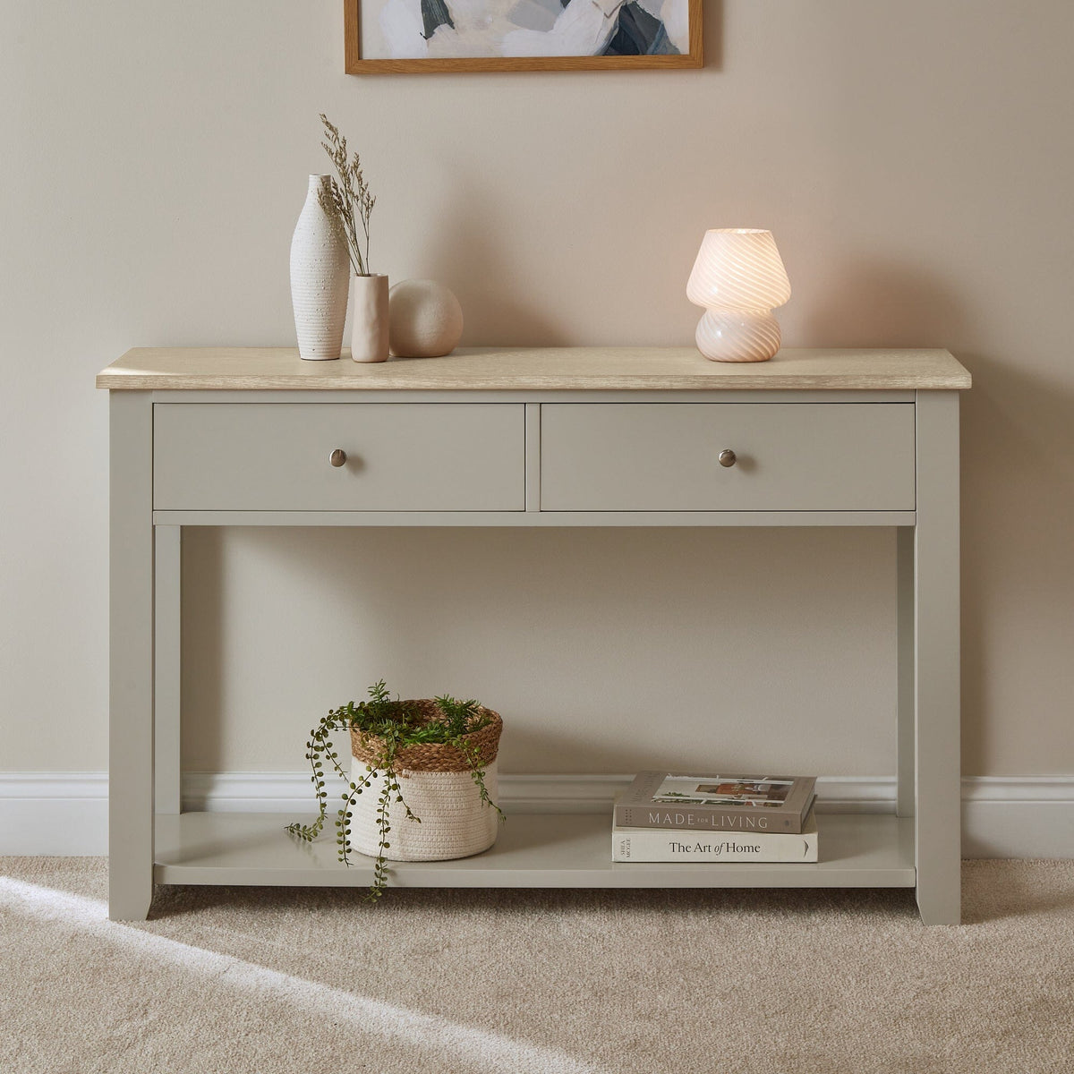 OUTLET - Chatsworth Linen Grey 2 Drawer Console Table - 120cm