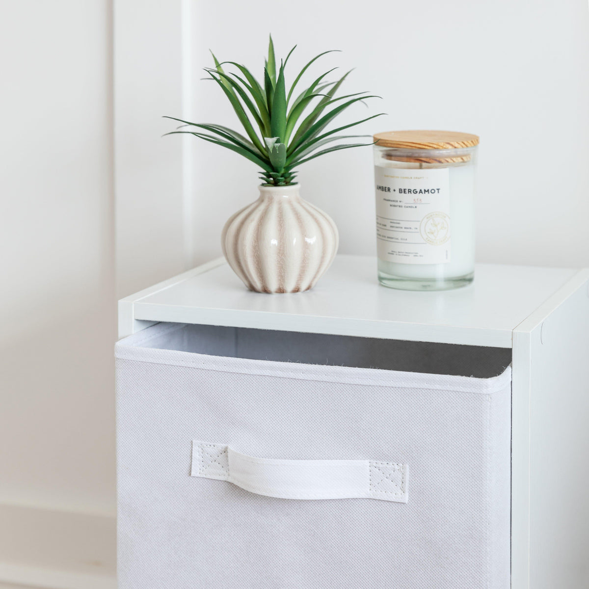 Cara 2 Tier Storage Unit / Chalk White Bookcase with White Boxes