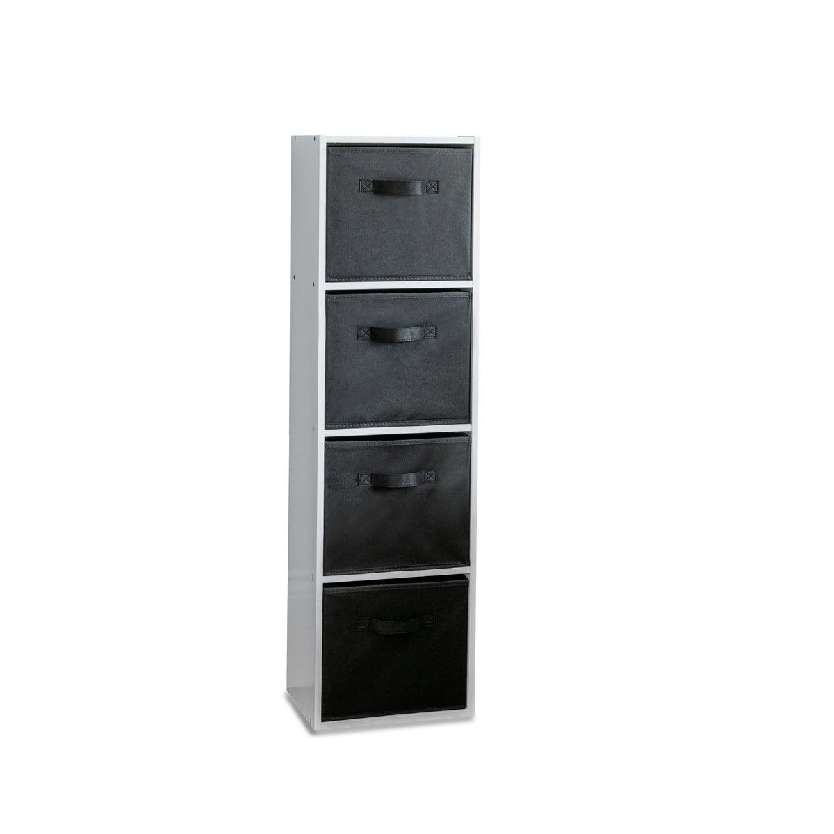 Cara 4 Tier Storage Unit / Chalk White Bookcase with Black Boxes