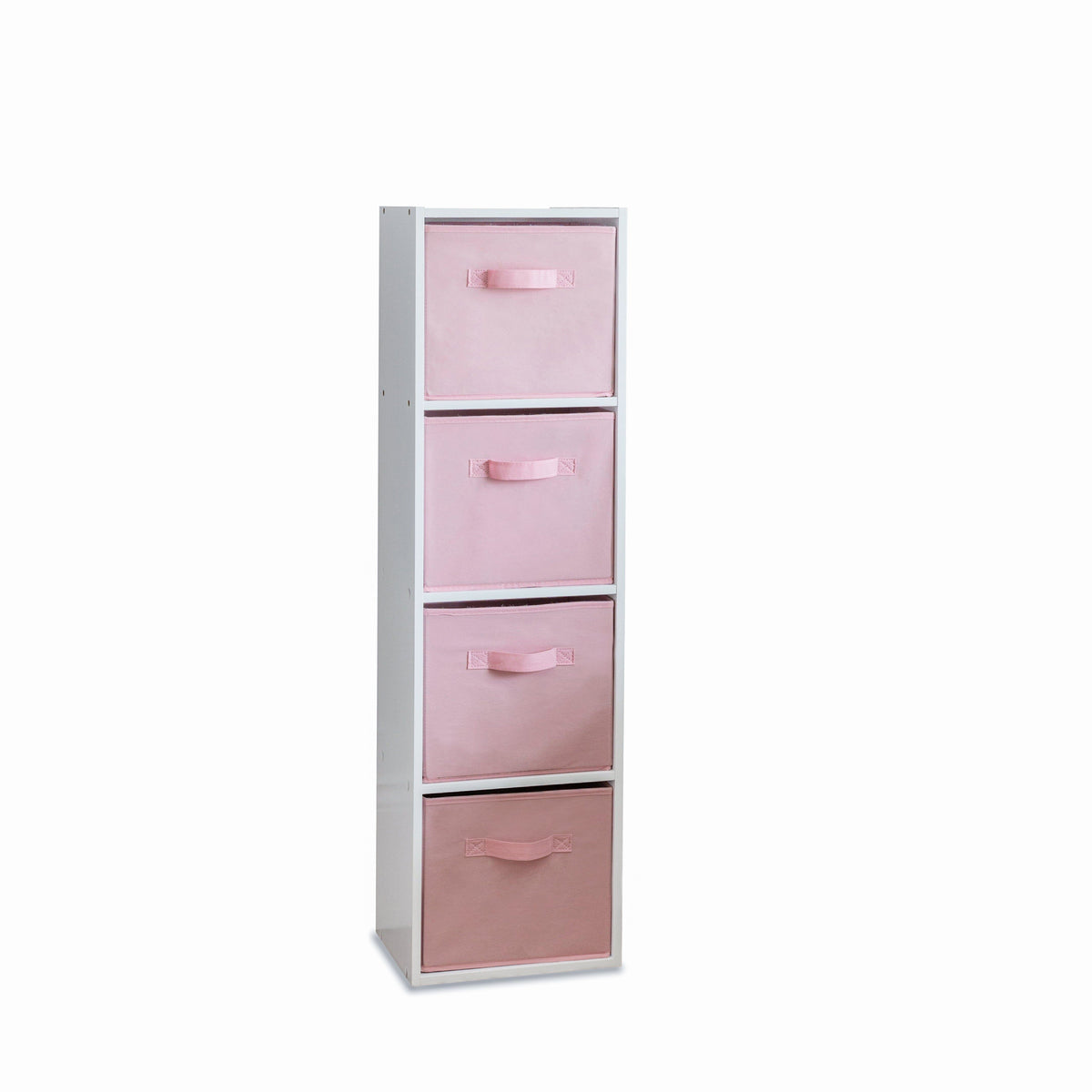 Cara 4 Tier Storage Unit / Chalk White Bookcase with Pink Boxes