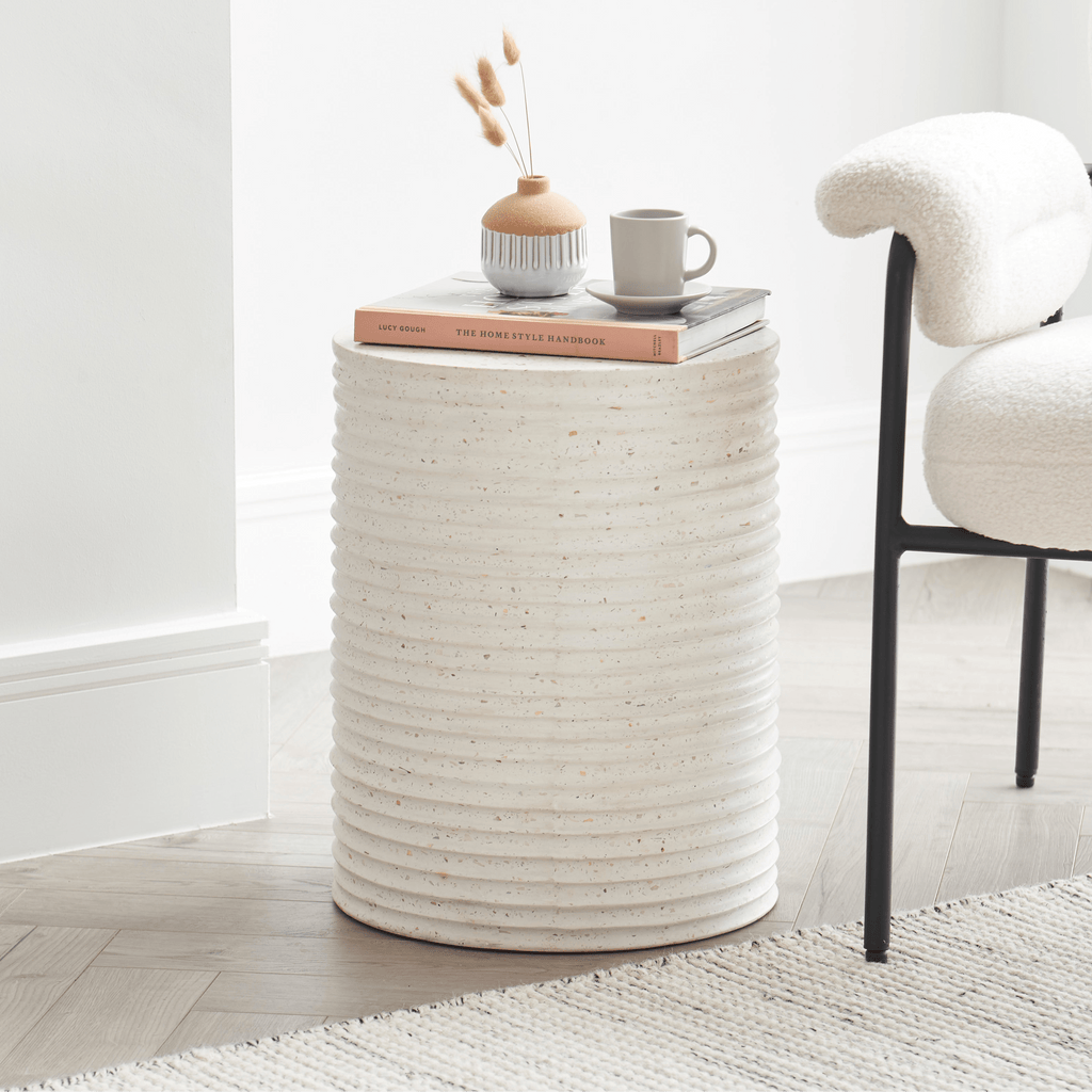 Carlotta Pearl Terrazzo Round Concrete Side Table