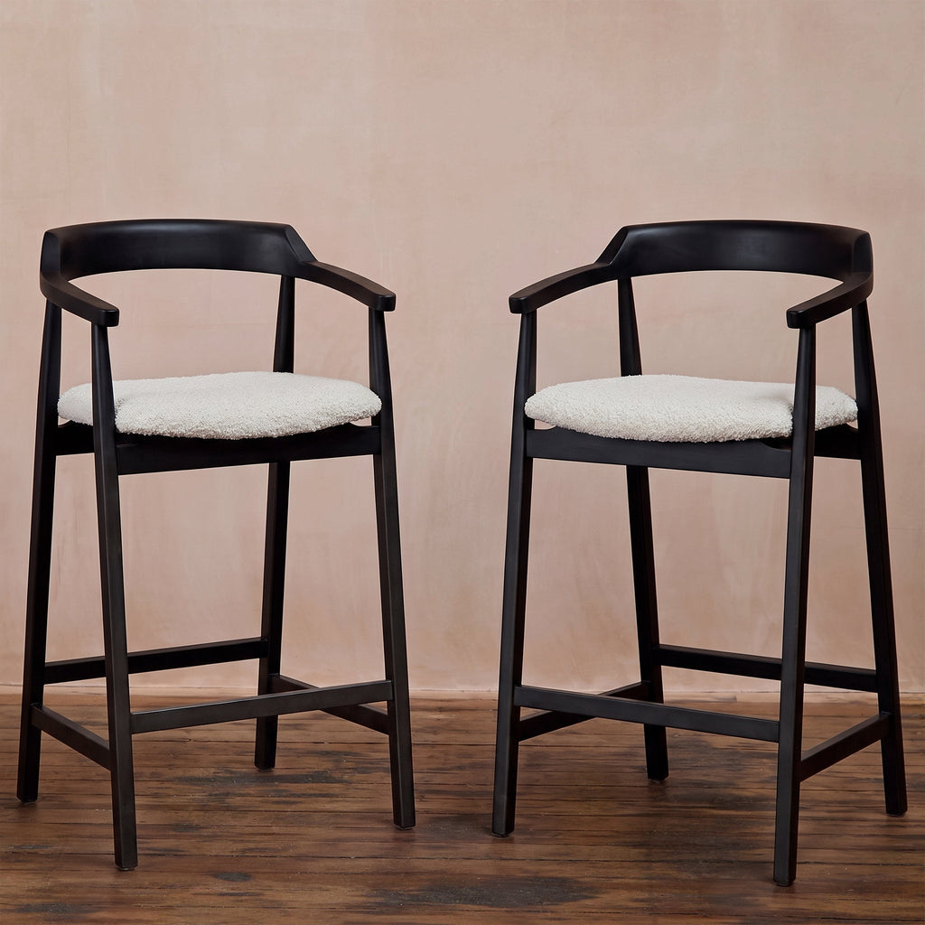 Carter Boucle Bar Stool - Black Oak Legs
