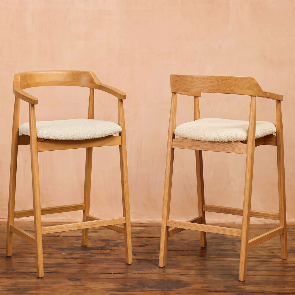 Carter Boucle Bar Stool - Pale Oak Legs