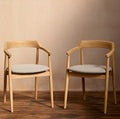 OUTLET - Carter Fawn Linen Dining Armchairs - Set of 2 - Whitewash Oak Legs
