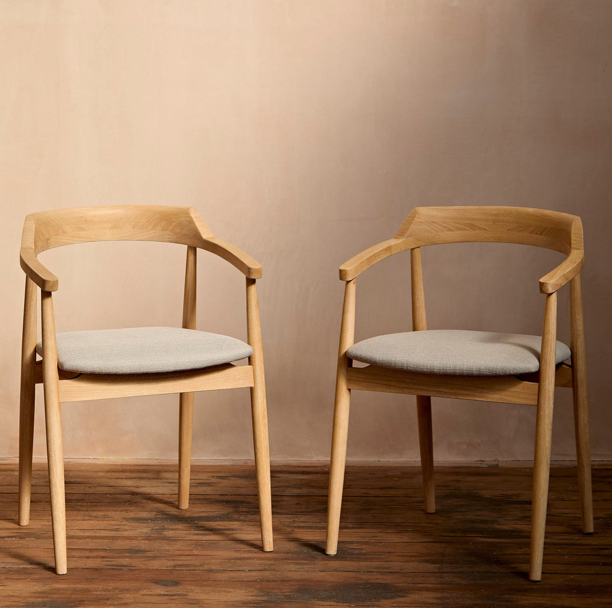 OUTLET - Carter Fawn Linen Dining Armchairs - Set of 2 - Whitewash Oak Legs