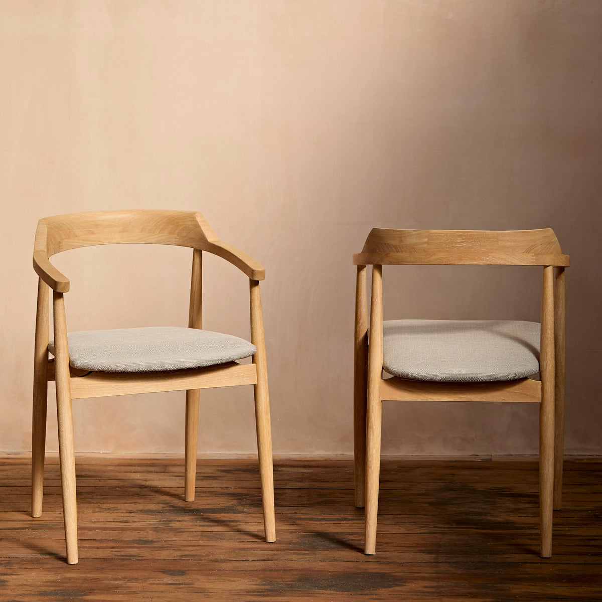 OUTLET - Carter Fawn Linen Dining Armchairs - Set of 2 - Whitewash Oak Legs