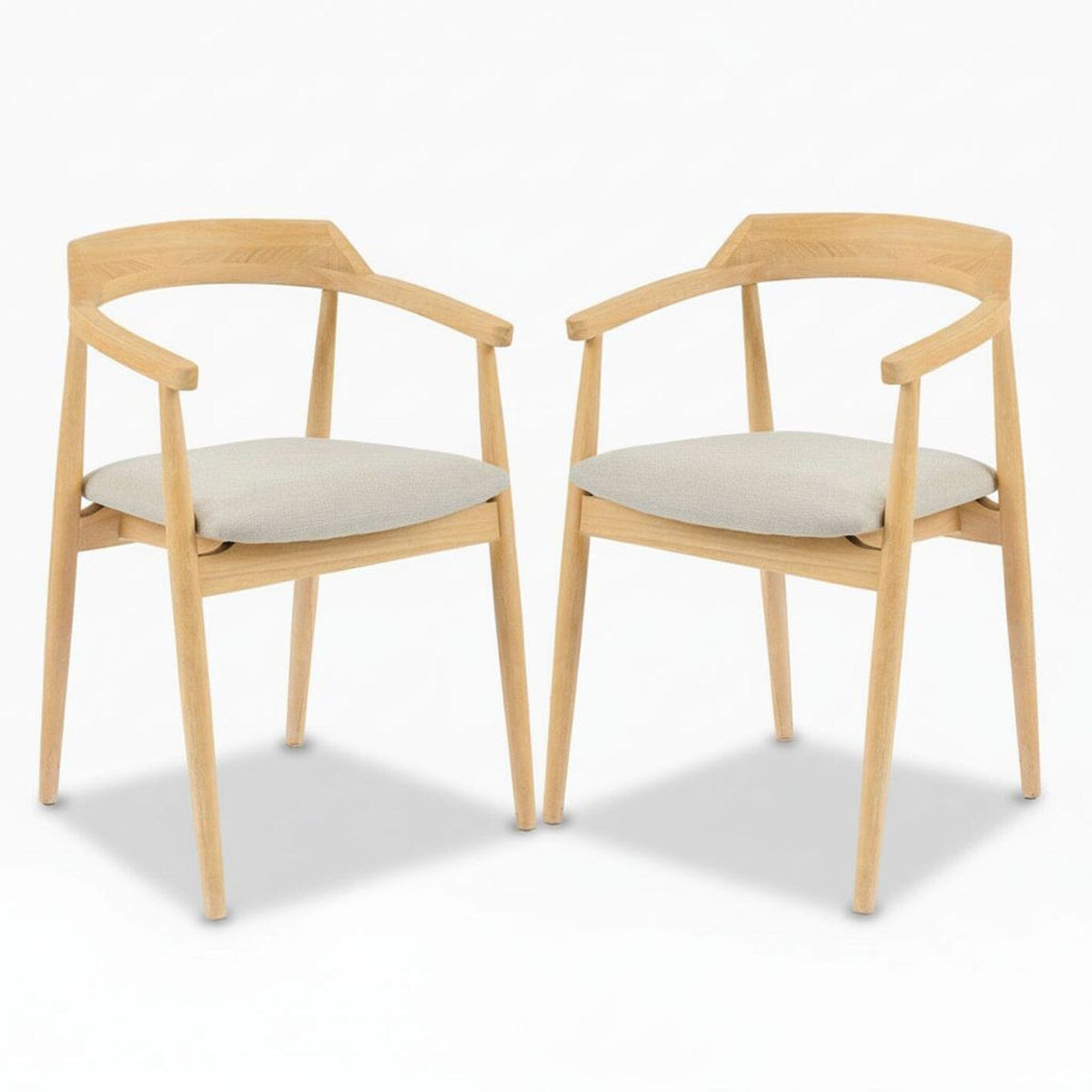 OUTLET - Carter Fawn Linen Dining Armchairs - Set of 2 - Whitewash Oak Legs