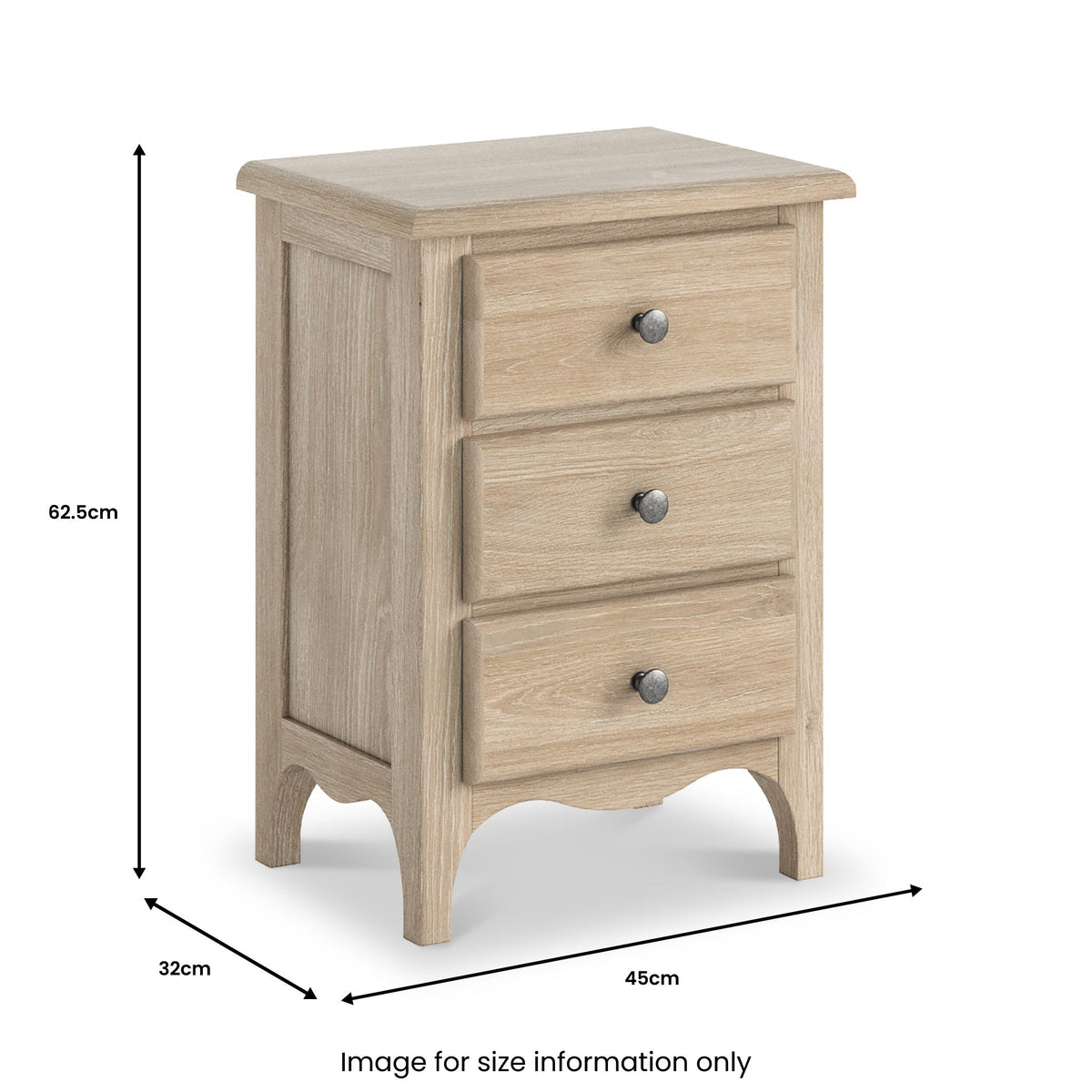 Celine Washed Oak 3 Drawer Bedside Table