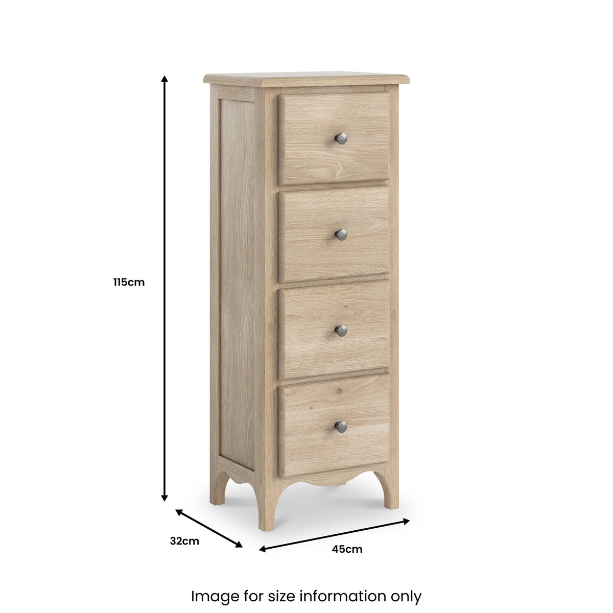 Celine Washed Oak 4 Drawer Tallboy Chest