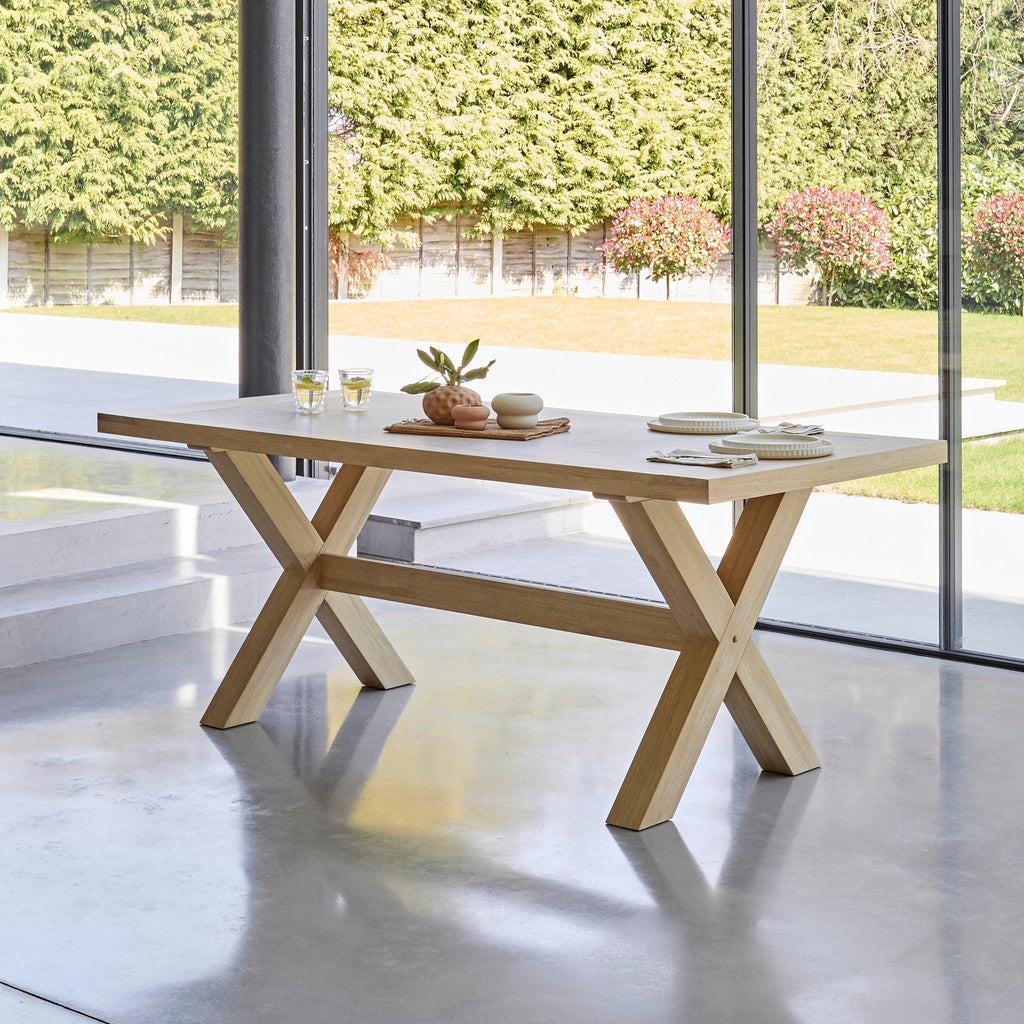 Charlotte Whitewash Dining Table Set - 6 Seater - Freya Sand Dining Chairs & Charlotte Bench