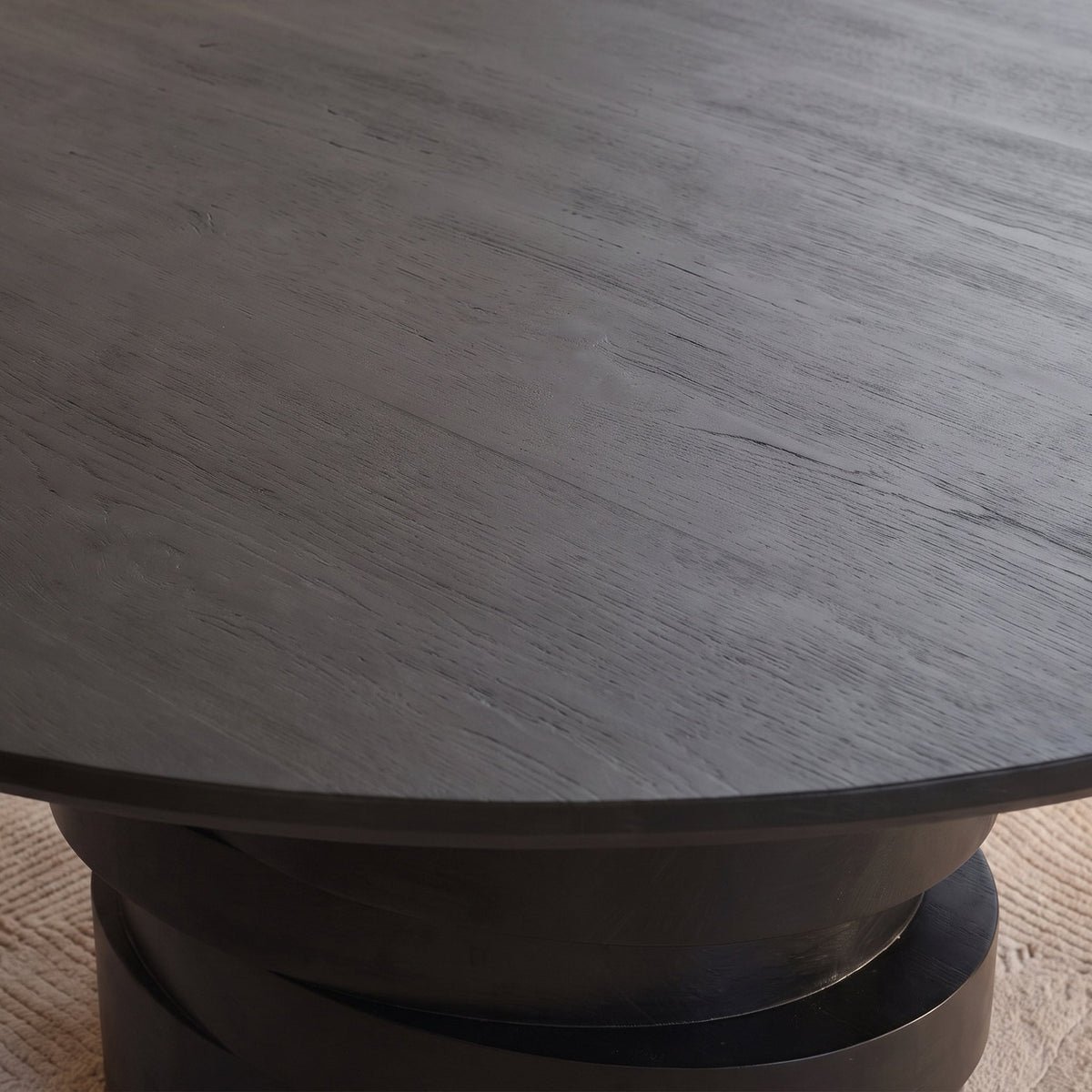 Adam 240cm Jet Black Mango Wood Oval Dining Table Set - 8 Seater - Freya Sand Dining Chair - Black Oak Legs