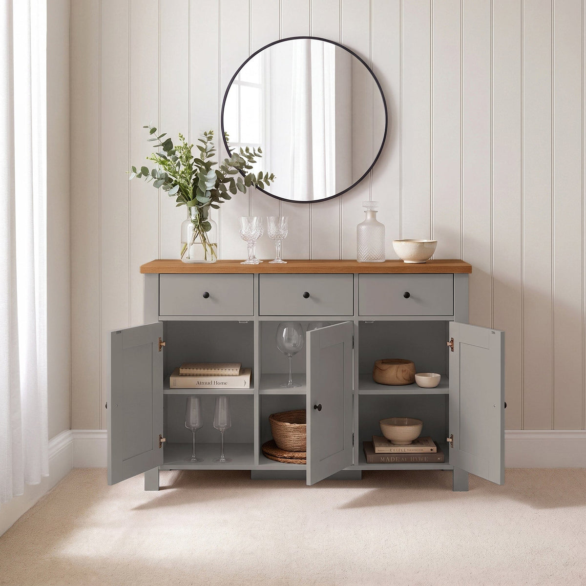 Bampton 3 Door Sideboard - Stone Grey