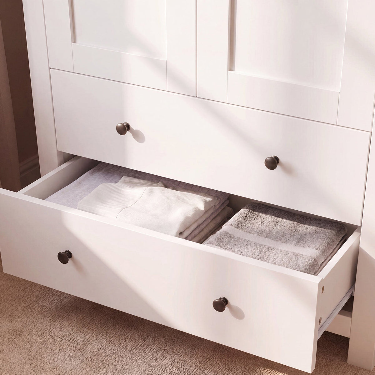 Bampton 4 Piece Bedroom Set - 3 Over 4 Chest of Drawers - Alabaster White