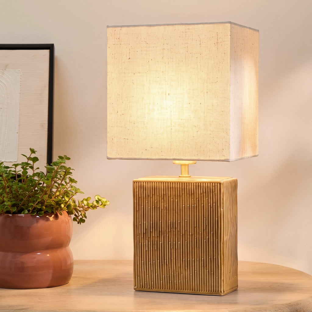 Coates 45cm Table Lamp - Saffron Yellow with Alabaster White Linen Shade