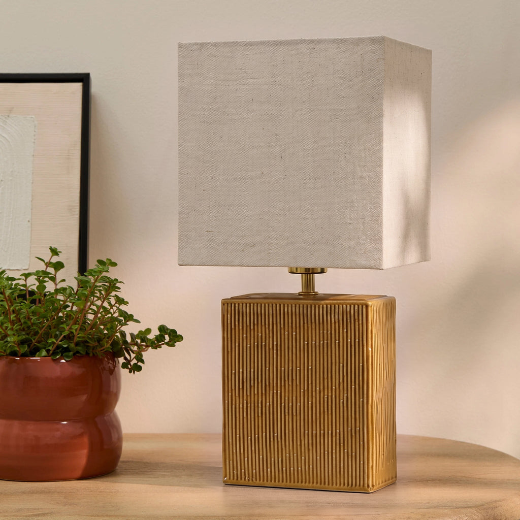 Coates 45cm Table Lamp - Saffron Yellow with Alabaster White Linen Shade