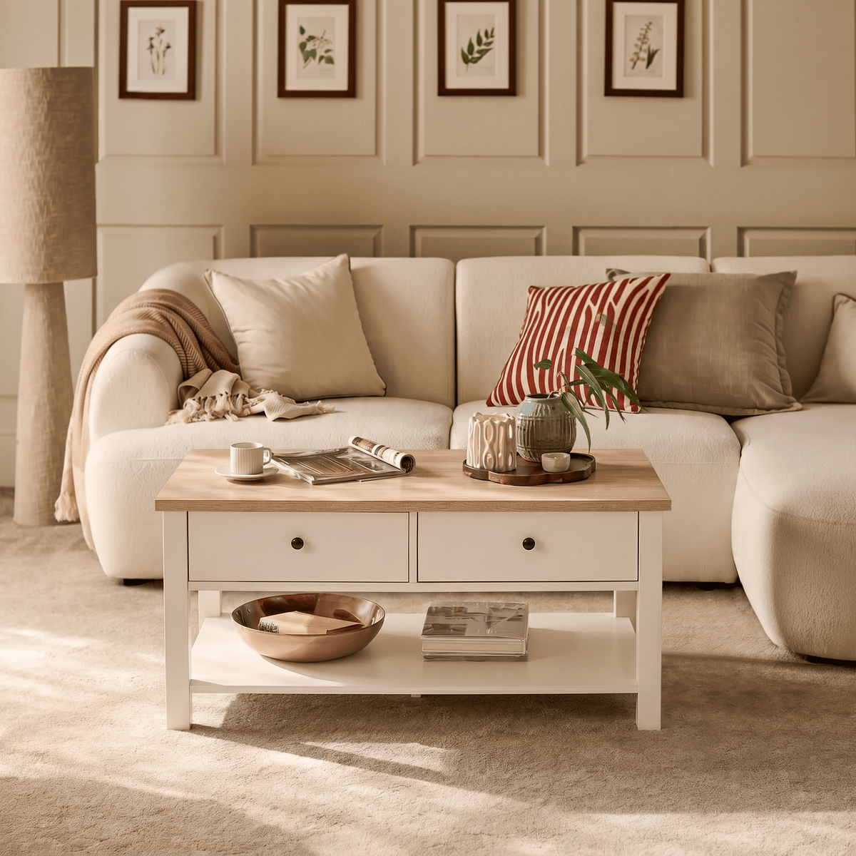 Bampton Alabaster White Coffee Table with Storage