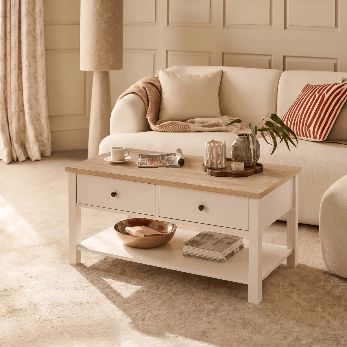 Bampton Alabaster White Coffee Table with Storage