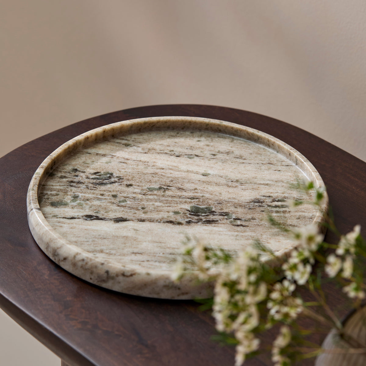 Tiree 26cm Round Tray - Beige Marble