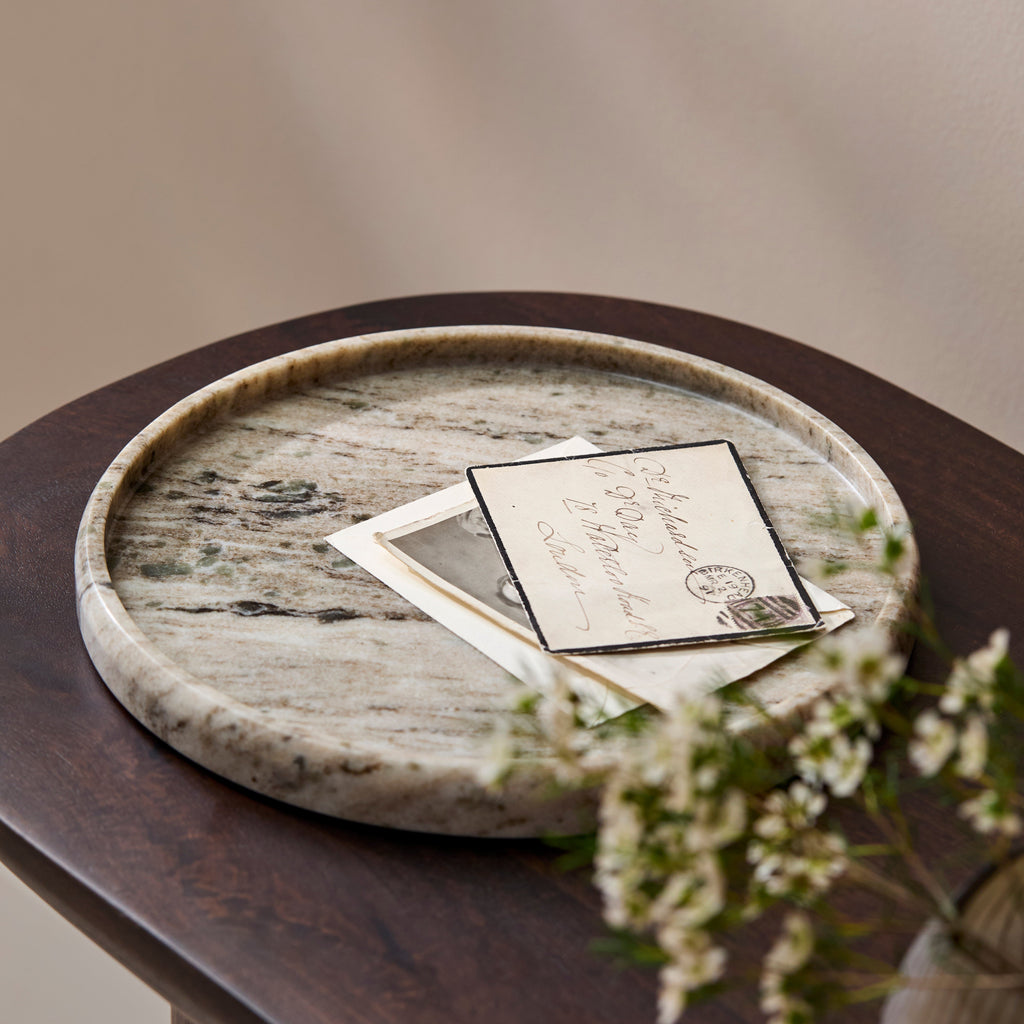 Tiree 26cm Round Tray - Beige Marble