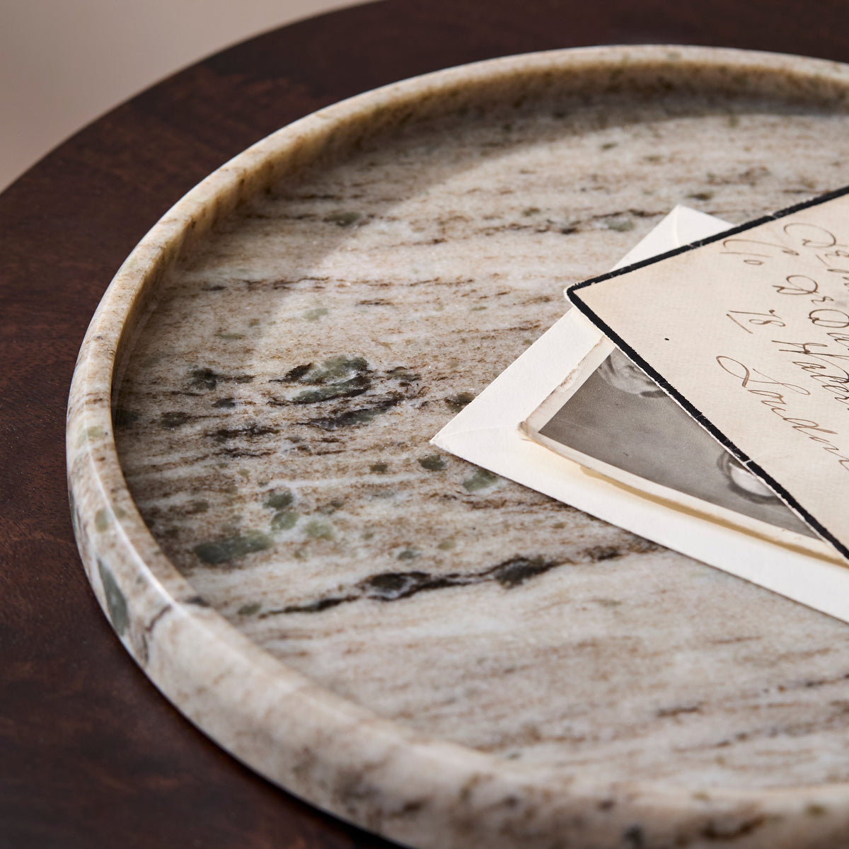 Tiree 26cm Round Tray - Beige Marble