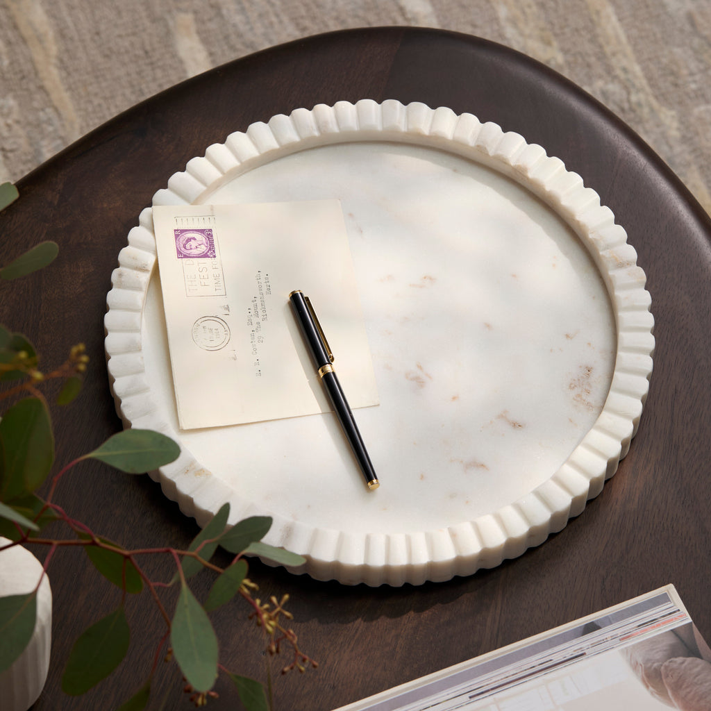Tiree 30cm Round Tray - White Marble