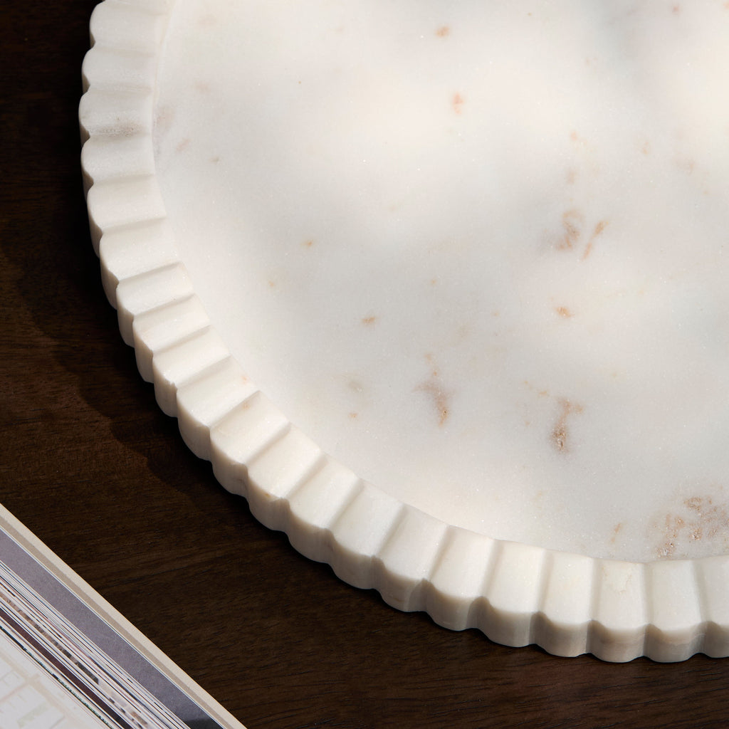 Tiree 30cm Round Tray - White Marble