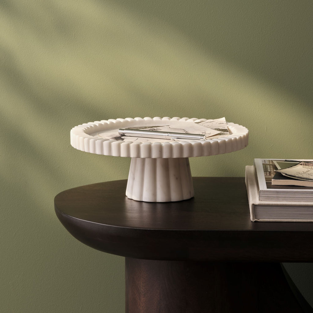 Tiree 25cm Round Cake Stand - White Marble