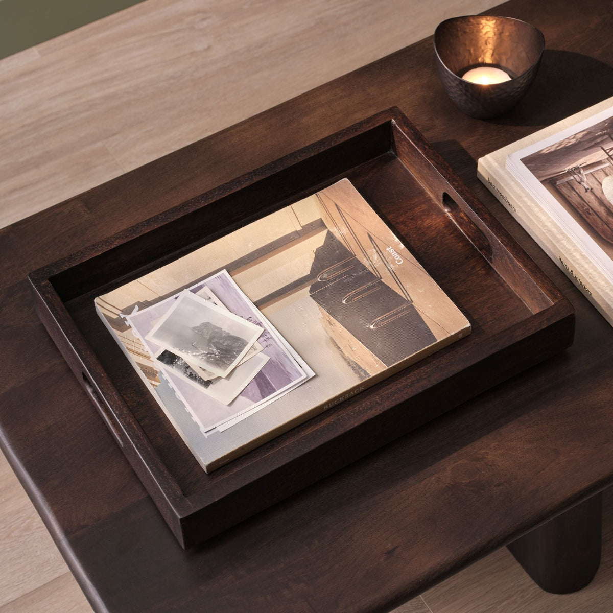 Alder 40cm Rectangular Wooden Tray - Coffee Brown