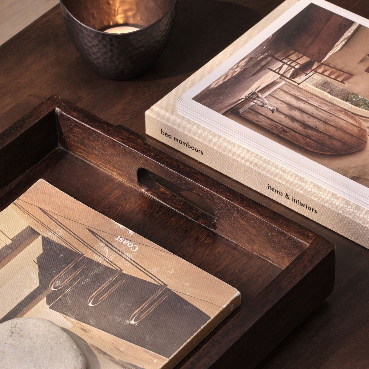 Alder 40cm Rectangular Wooden Tray - Coffee Brown
