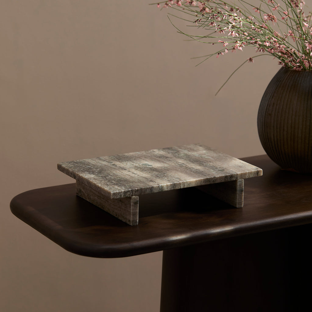 Tiree 30cm Rectangular Footed Tray - Beige Marble
