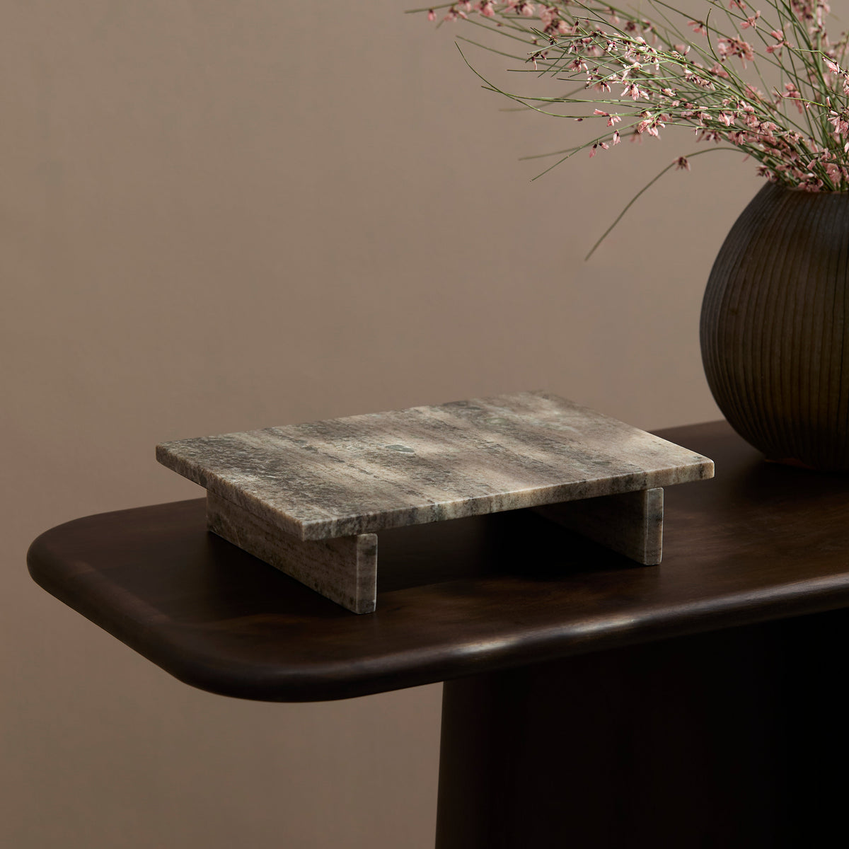 Tiree 30cm Rectangular Footed Tray - Beige Marble