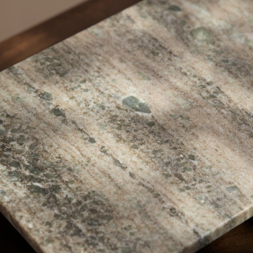 Tiree 30cm Rectangular Footed Tray - Beige Marble