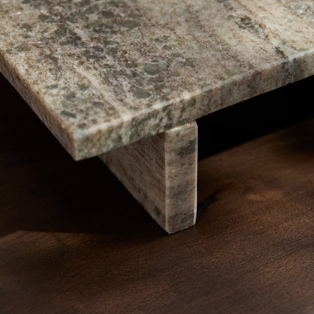 Tiree 30cm Rectangular Footed Tray - Beige Marble