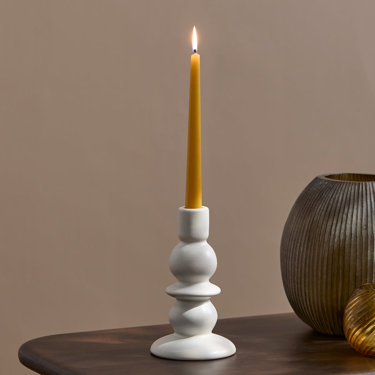 Alder 18cm Ceramic Candlestick - Set of 2 - Off White