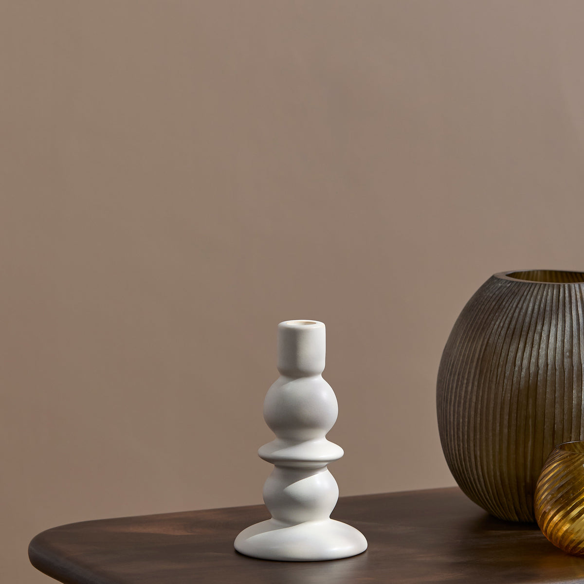 Alder 18cm Ceramic Candlestick - Set of 2 - Off White