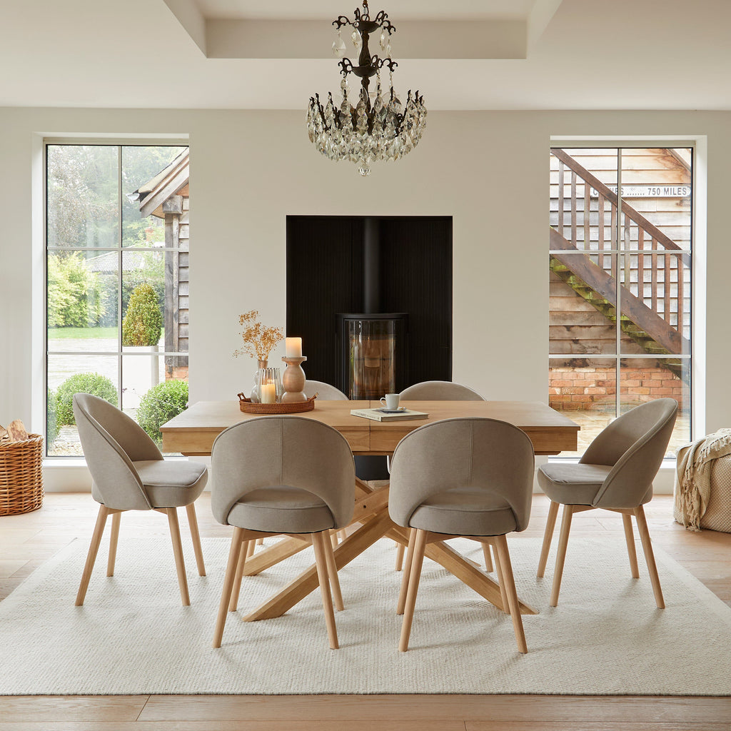 OUTLET - Marilyn Soft Beige Dining Chairs - Set of 2 - Whitewash Oak Legs