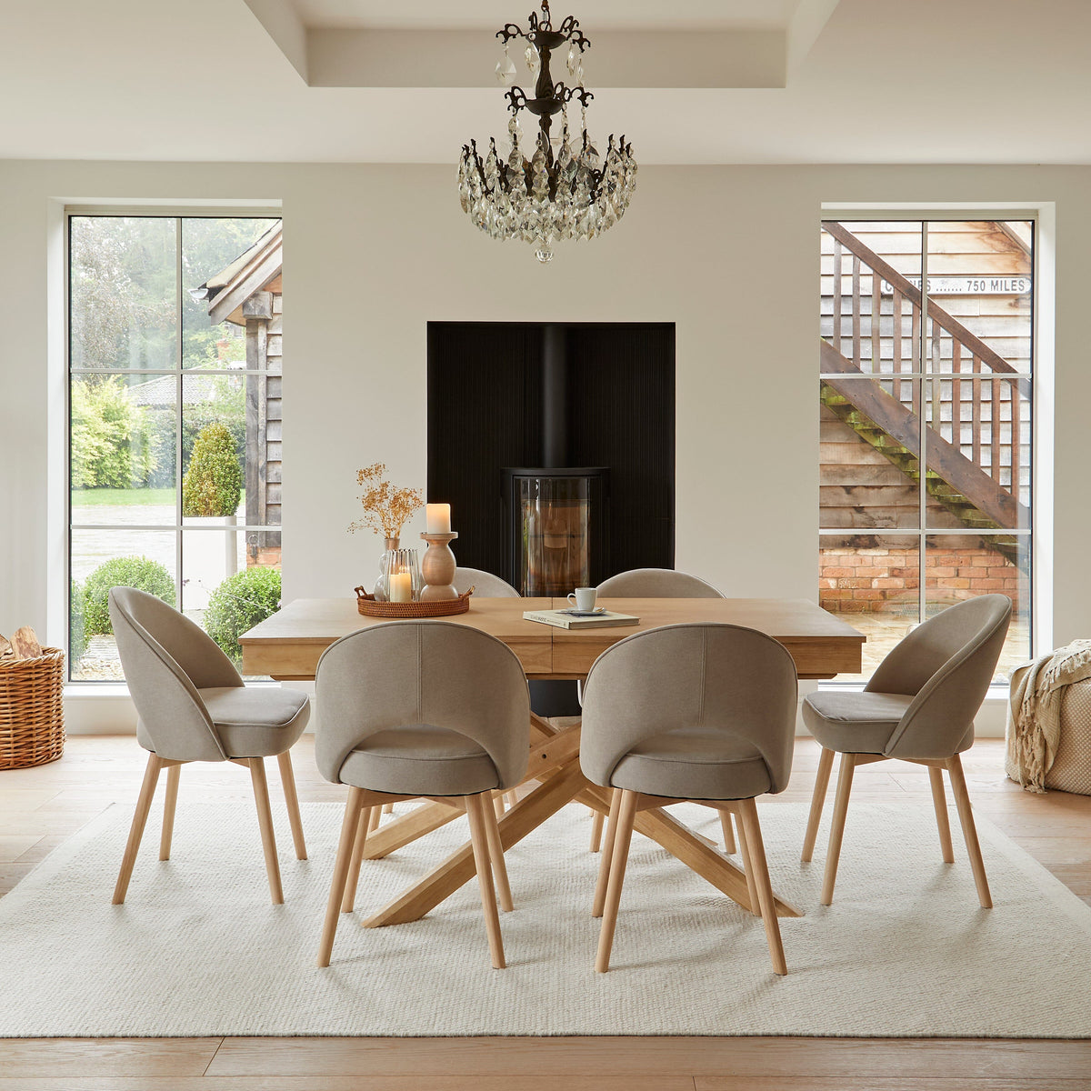 OUTLET - Marilyn Soft Beige Dining Chairs - Set of 2 - Whitewash Oak Legs