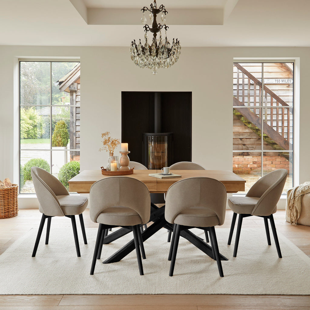 OUTLET - Marilyn Soft Beige Dining Chairs - Set of 2 - Black Oak Legs