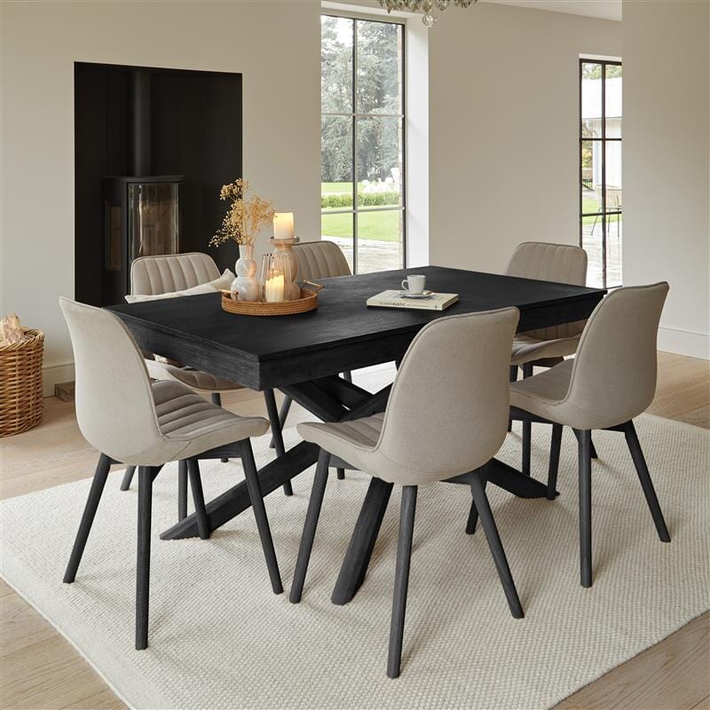 Amelia Black Dining Table Set - 6 Seater - Bella Soft Beige Dining Chairs - Black Legs