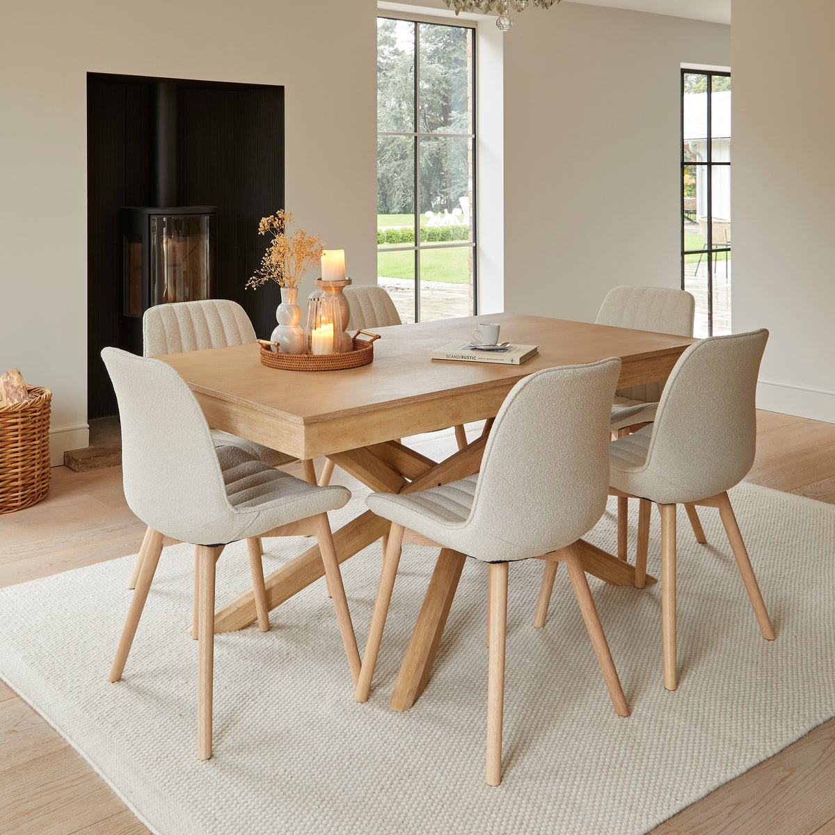 OUTLET - Bella Light Beige Boucle Dining Chairs - Set of 2 - Whitewash Oak Legs