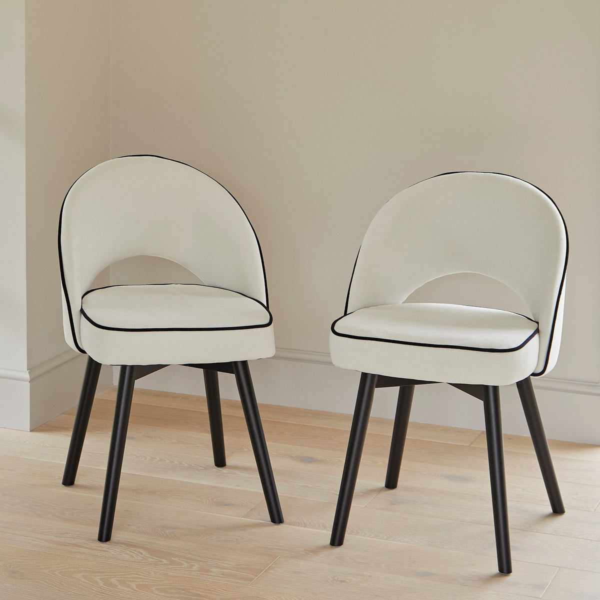 Marilyn Ivory Dining Chairs - Set of 2 - Black Oak Legs