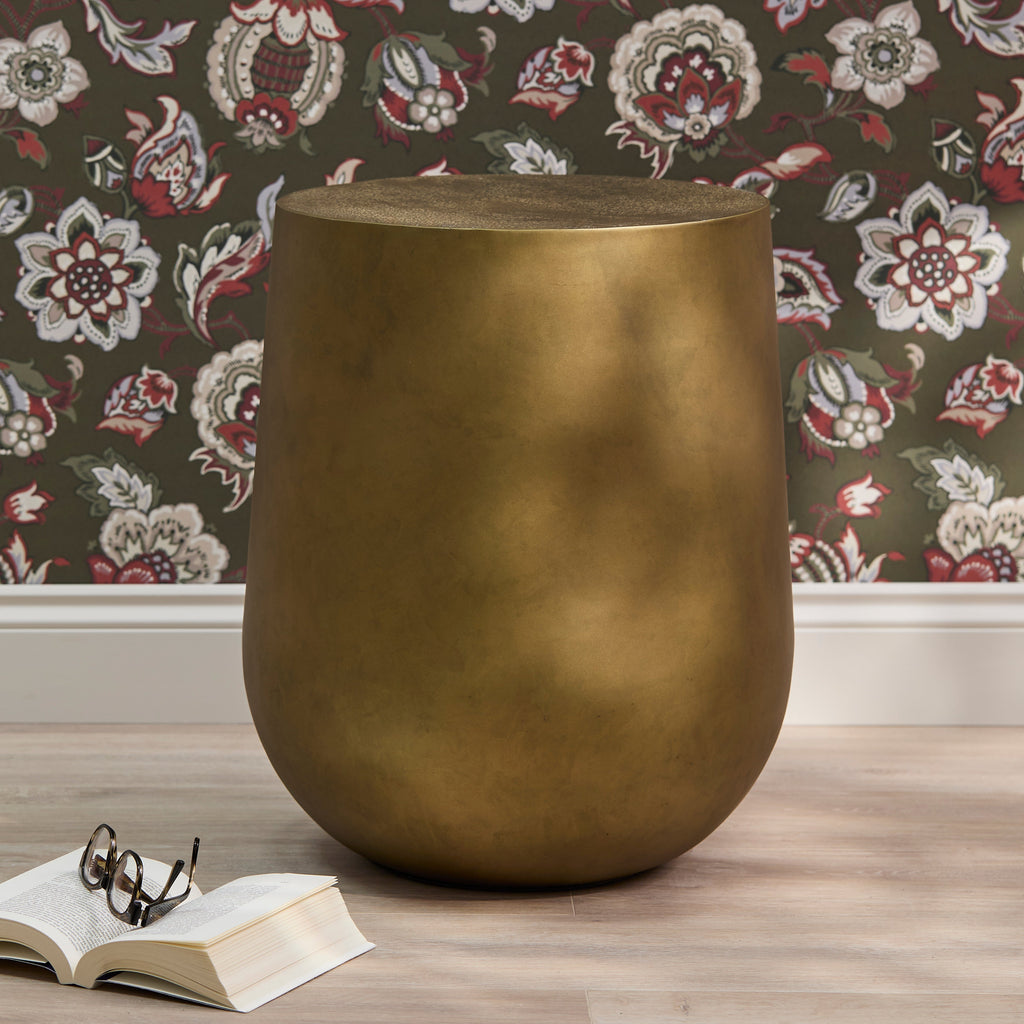 Astra 41cm Round Metal Side Table - Antique Brass