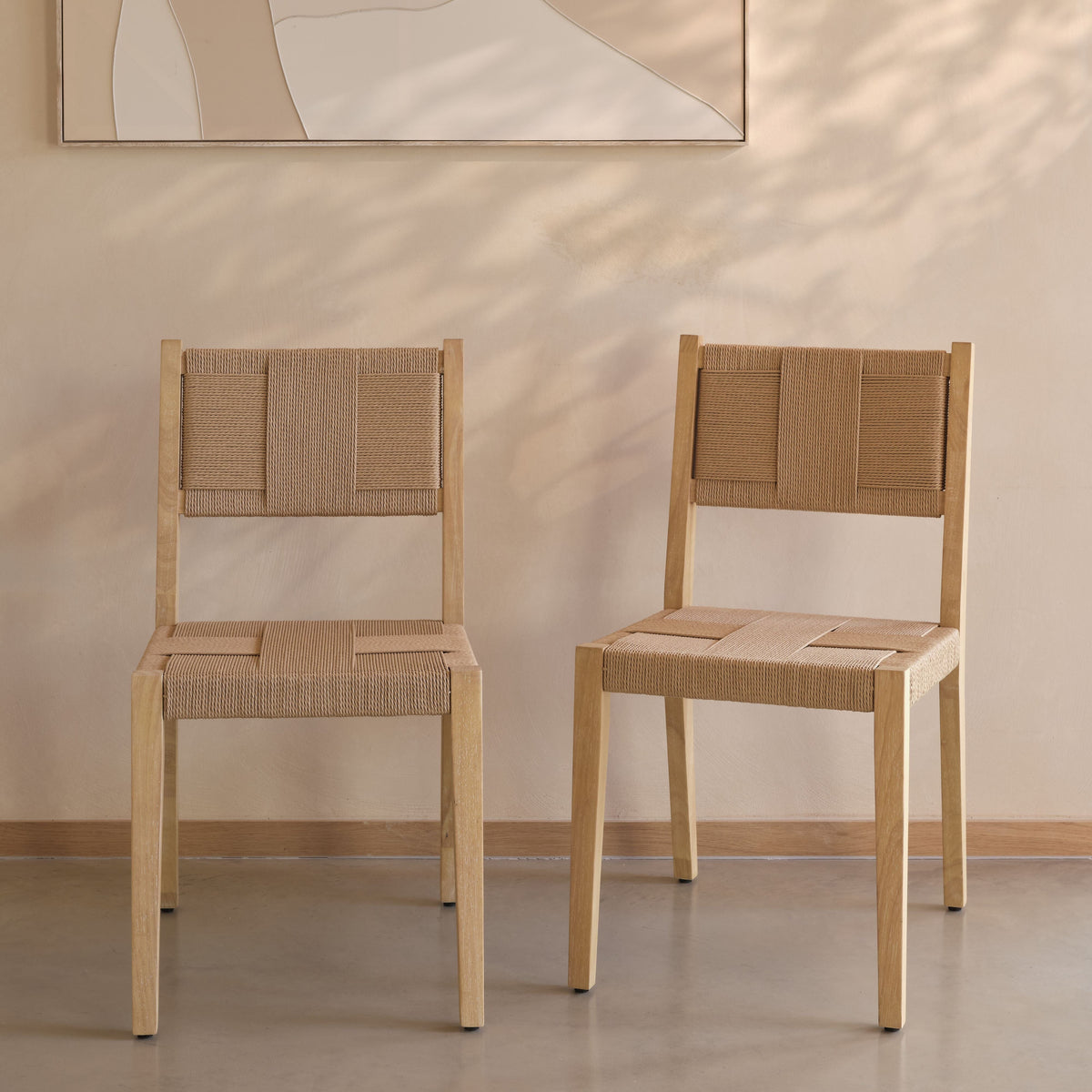 Dinah Whitewash Oak Dining Chairs - Set of 2 - Natural String